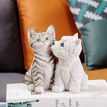 Amazon.co.jp: かわいい猫犬像、樹脂猫犬置物、屋外屋内装飾